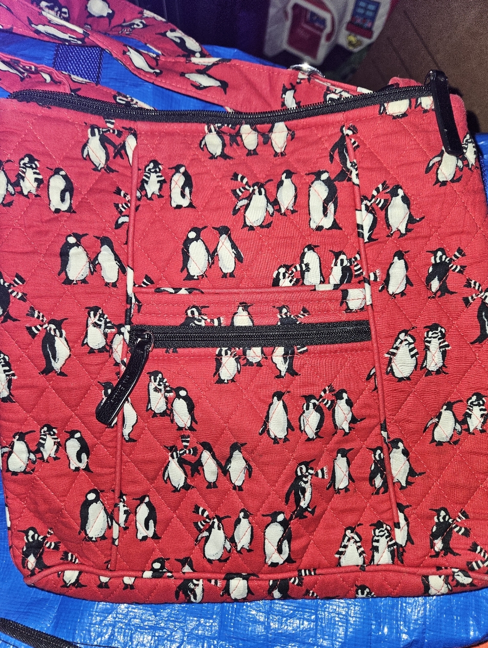 Vera Bradley Red Penguin Quilted Crossbody Purse